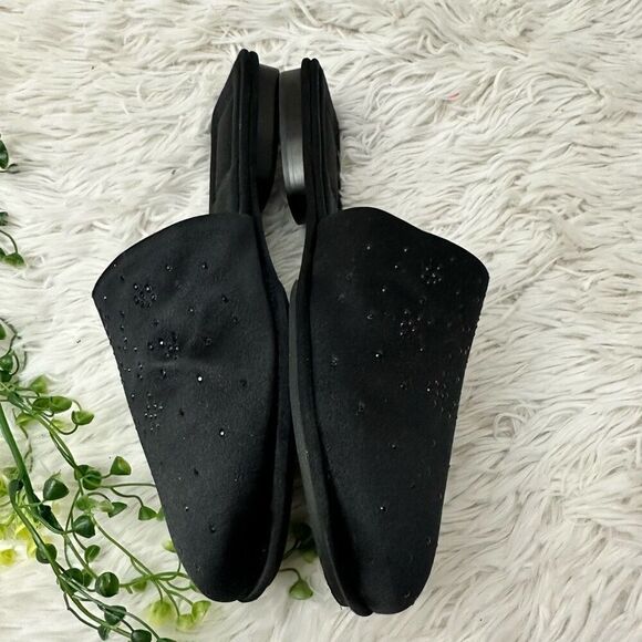 Alima Italy Flat Slip On Mules Slide Black Studded Sparkly Satin size 6 NEW - Picture 3 of 9